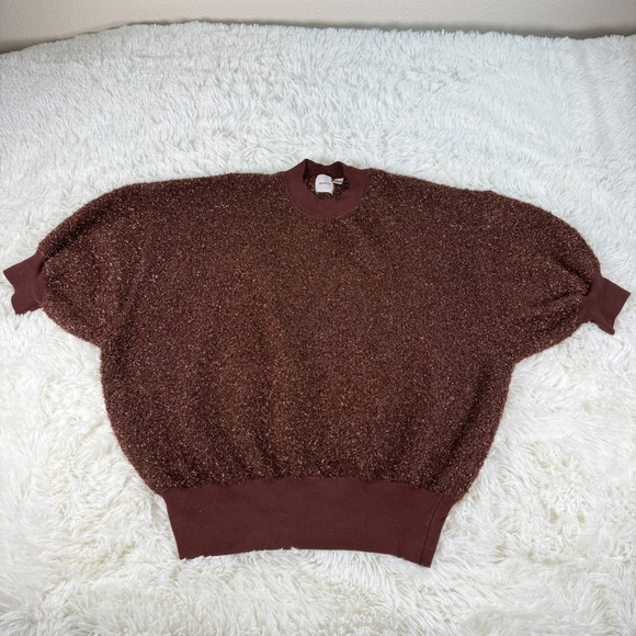 Maeve Violetta Brown Metallic Tinsel Knit Sweater Dolman Sleeve XL Festive Cozy - Picture 13 of 14
